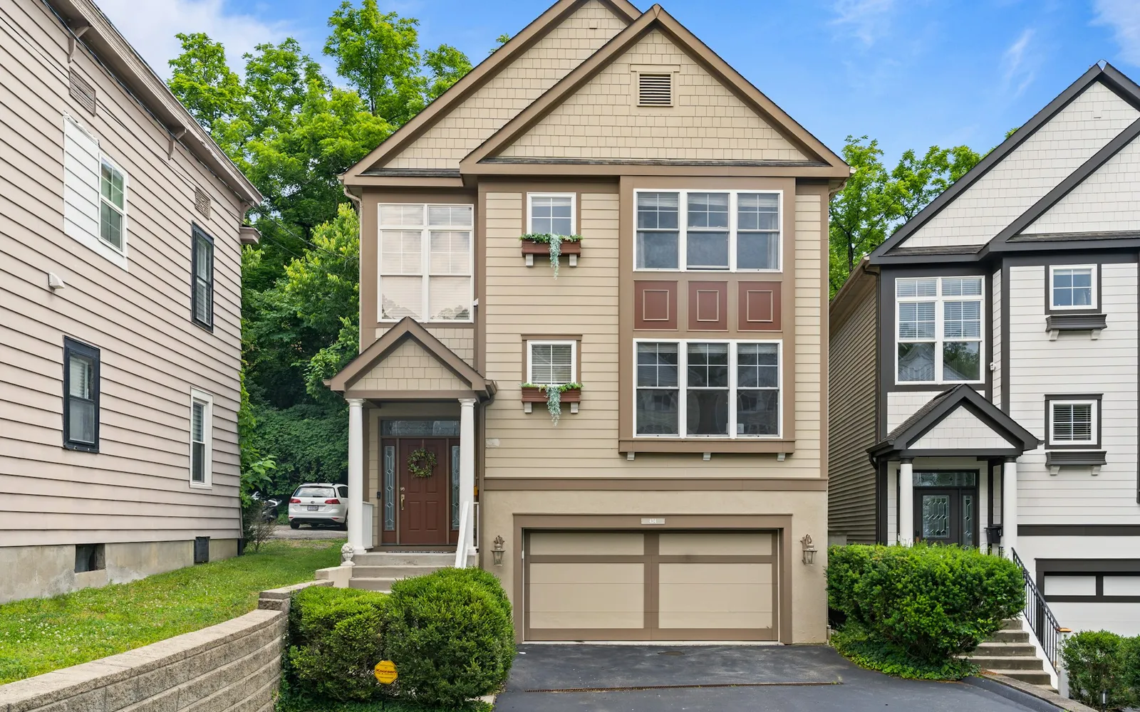 Suburban two-story house with a garage